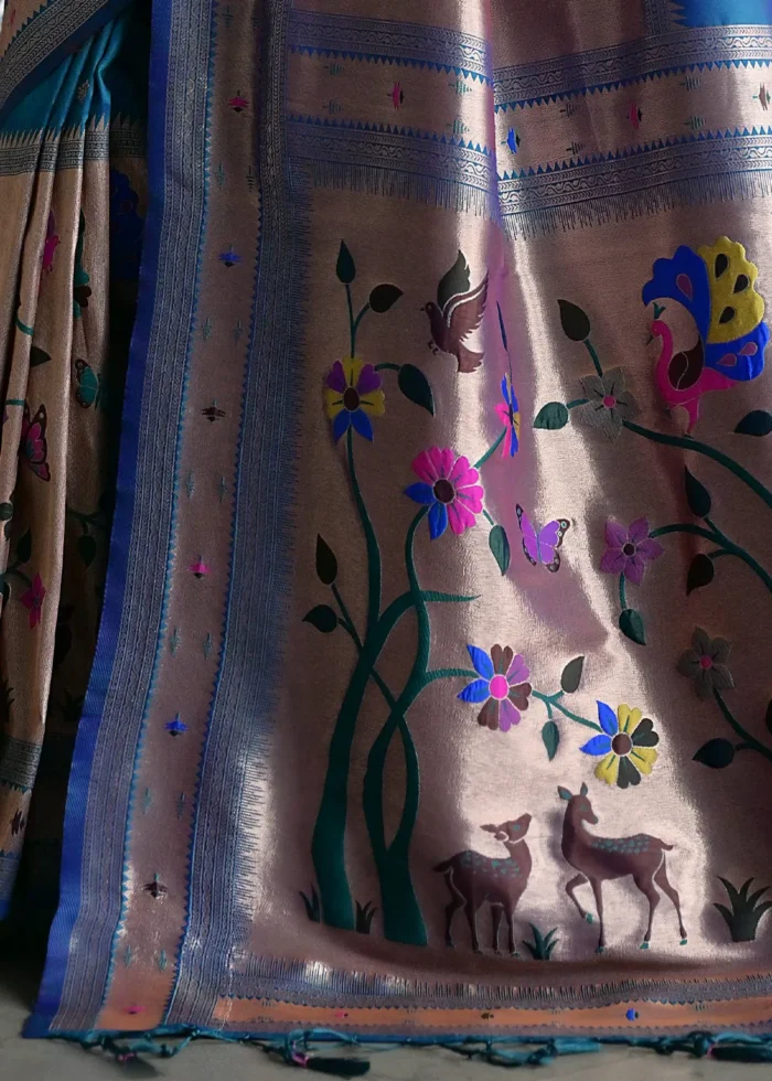Cerulean Blue Paithani Silk Saree