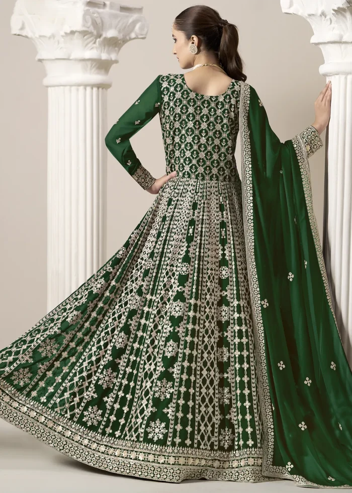 Embroidered Dark Green Georgette Anarkali Suit