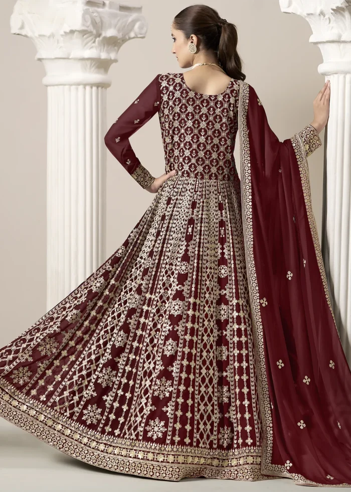 Embroidered Maroon Georgette Anarkali Suit