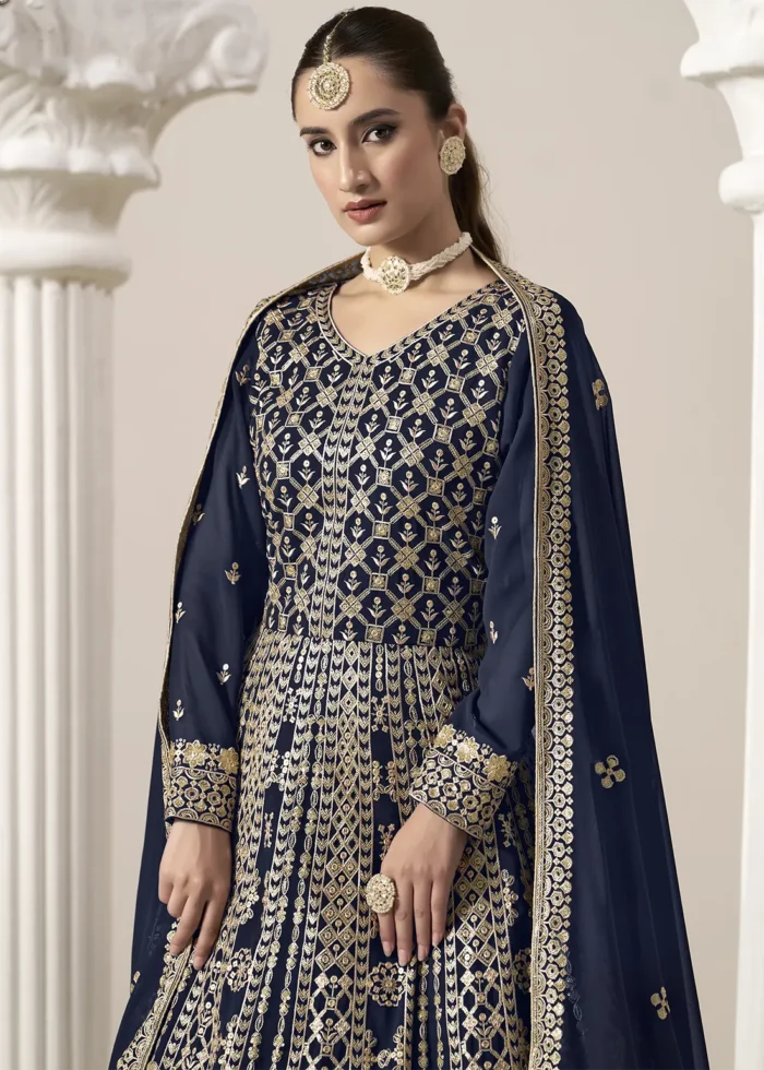 Embroidered Navy Blue Georgette Anarkali Suit