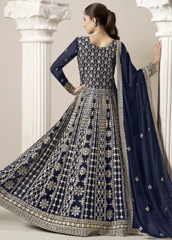Embroidered Navy Blue Georgette Anarkali Suit