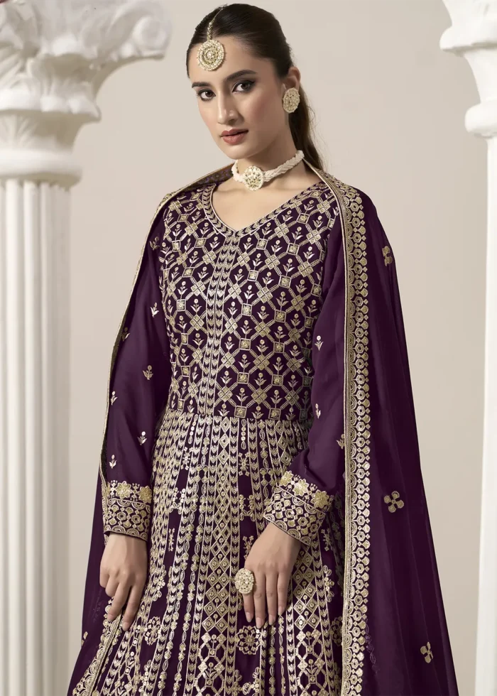 Embroidered Purple Georgette Anarkali Suit