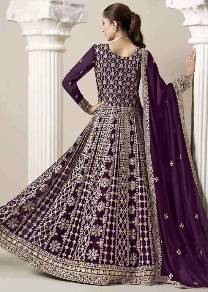Embroidered Purple Georgette Anarkali Suit
