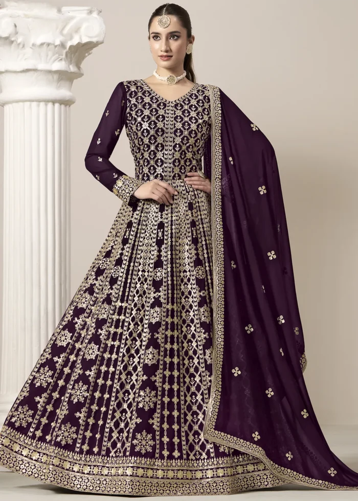 Embroidered Purple Georgette Anarkali Suit