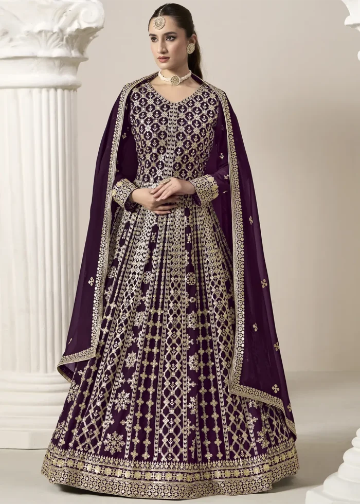 Embroidered Purple Georgette Anarkali Suit
