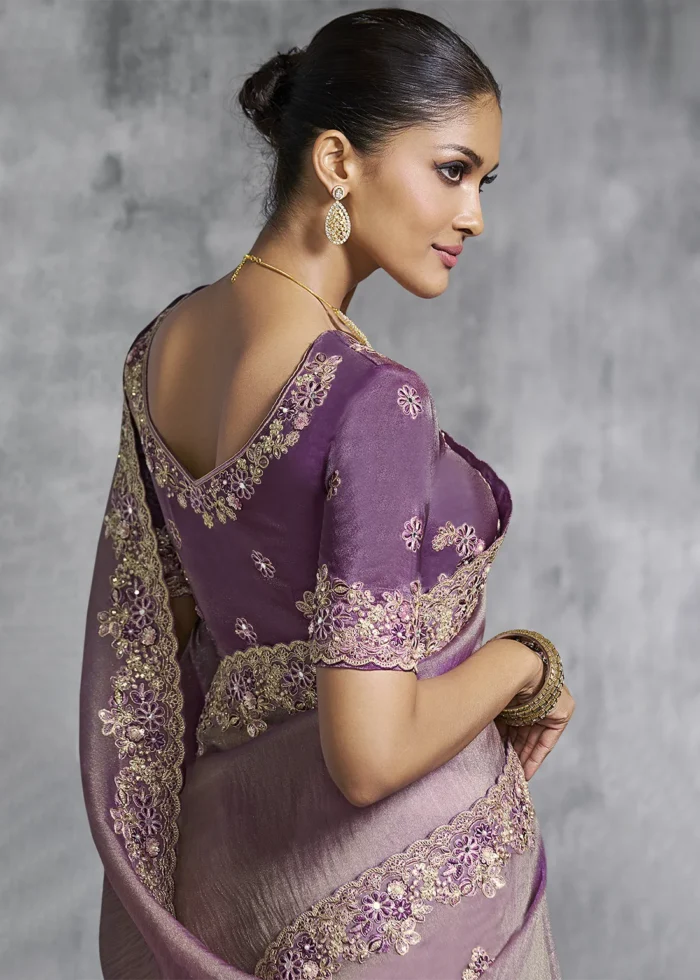 Embroidered Purple Tissue Silk Saree