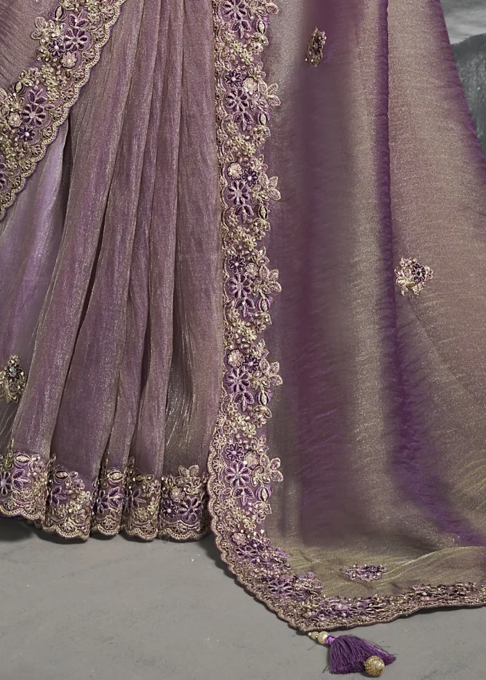 Embroidered Purple Tissue Silk Saree