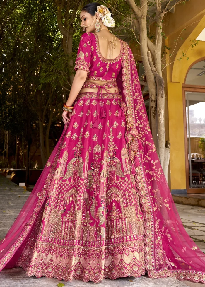 Embroidered Rani Pink Silk Bridal Lehenga