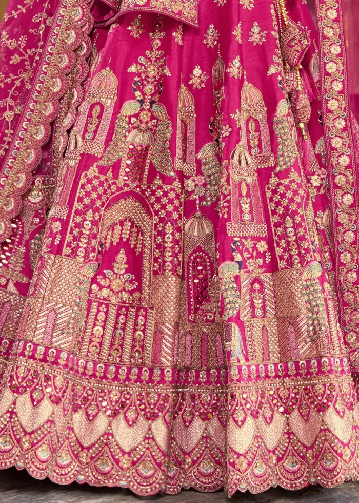 Embroidered Rani Pink Silk Bridal Lehenga