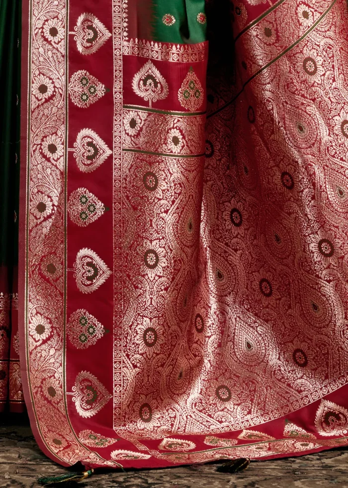 Forest Green Banarasi Silk Saree with Maroon Blouse