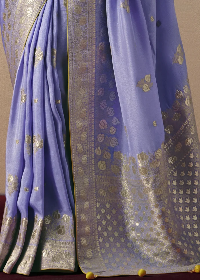 Lavender Dola Silk Banarasi Saree with Yellow Blouse