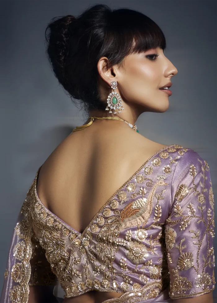 Lavender Embroidered Organza Saree for Wedding