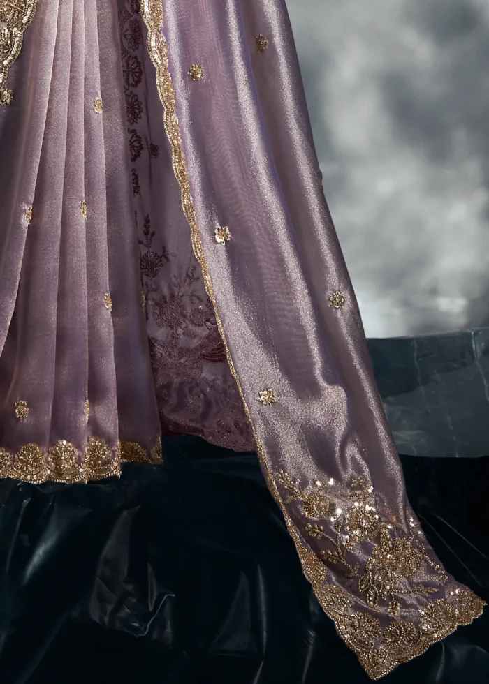 Lavender Embroidered Organza Saree for Wedding