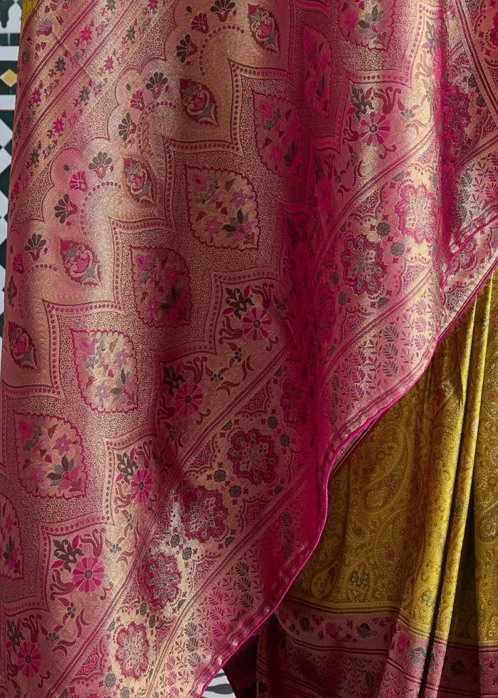 Lemon Yellow Kanjivaram Silk Saree with Meenakari Work