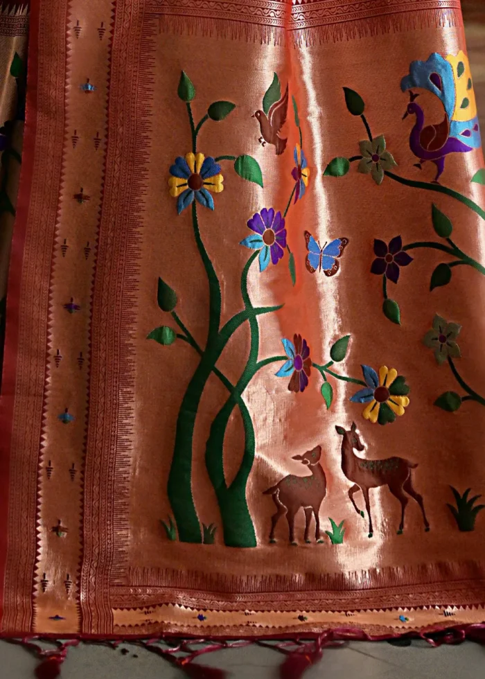 Maroon Paithani Silk Saree with Zari Woven Motifs
