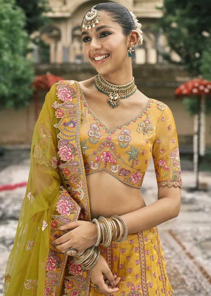 Mustard Yellow Silk Bridal Lehenga with Heavy Embroidery