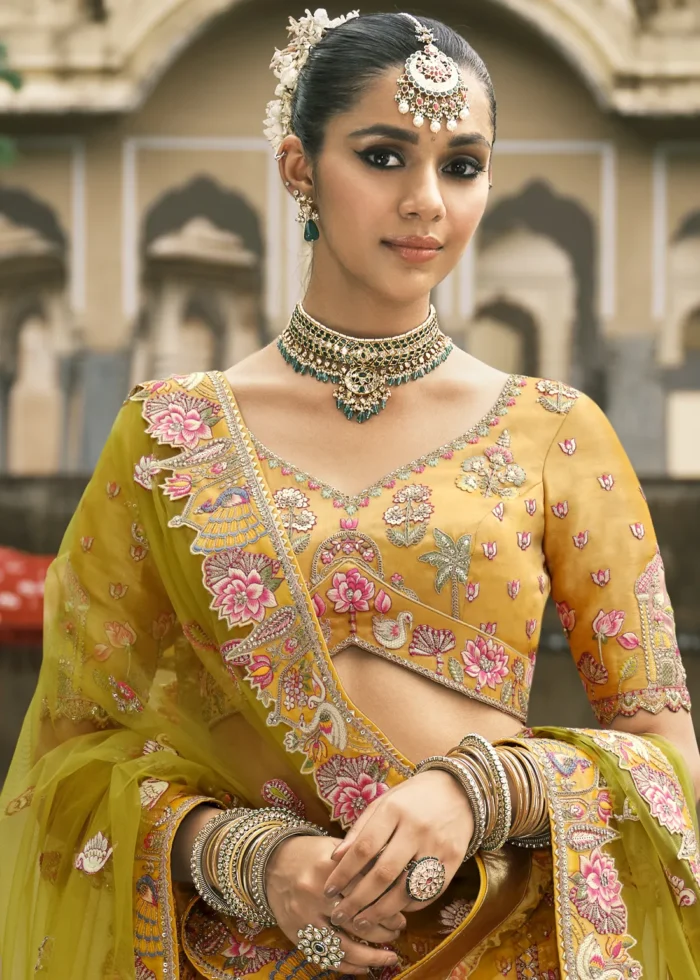 Mustard Yellow Silk Bridal Lehenga with Heavy Embroidery