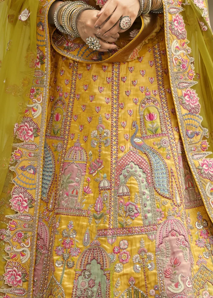 Mustard Yellow Silk Bridal Lehenga with Heavy Embroidery