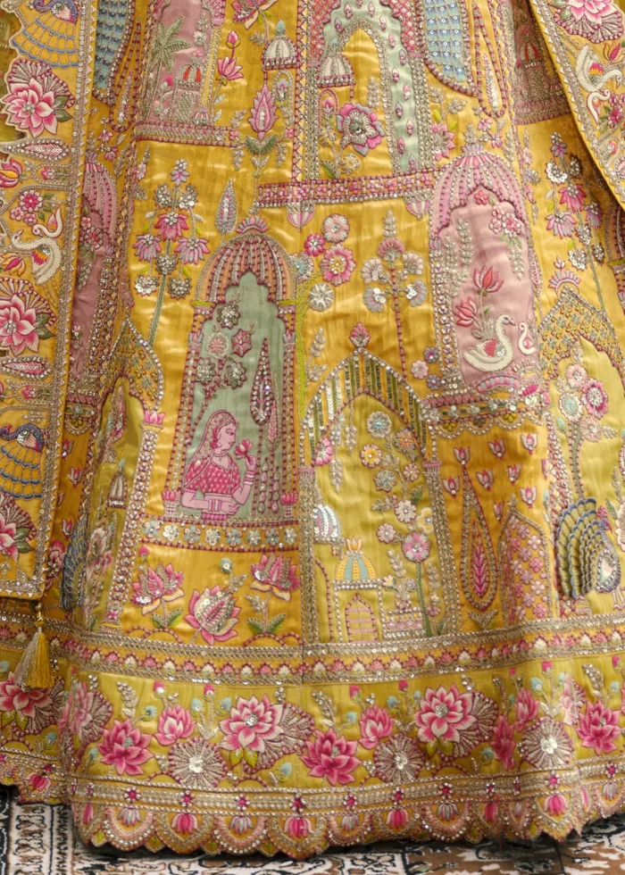 Mustard Yellow Silk Bridal Lehenga with Heavy Embroidery