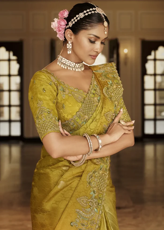 Ombré Yellow Banarasi Silk Saree with Embroidery Work