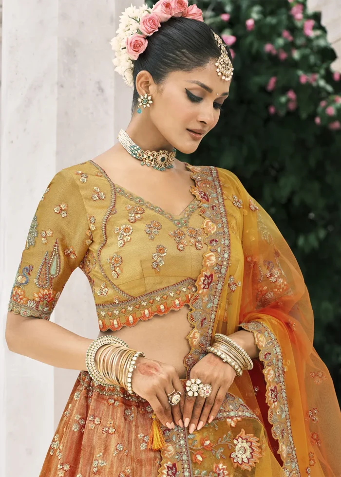 Orange Silk Bridal Lehenga with Heavy Embroidery