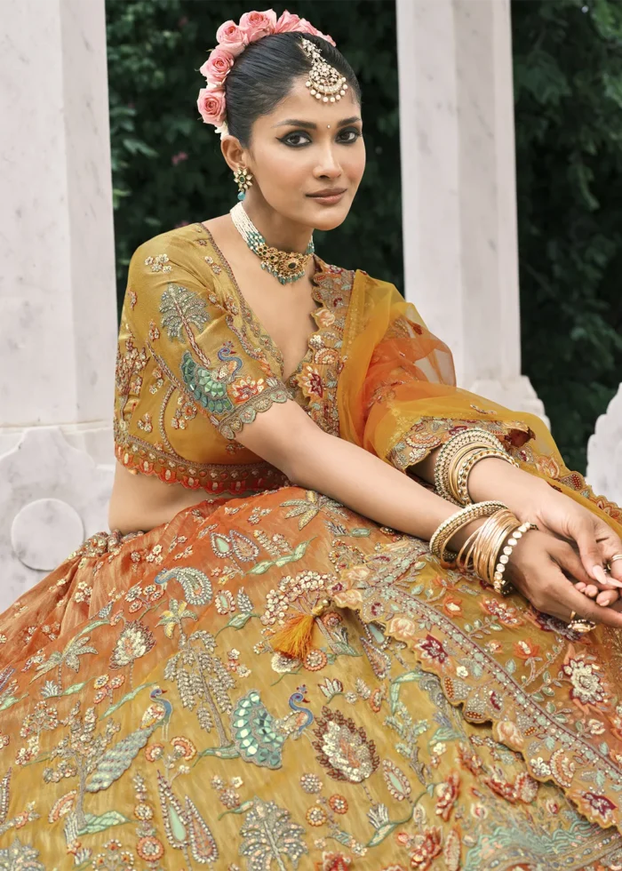Orange Silk Bridal Lehenga with Heavy Embroidery