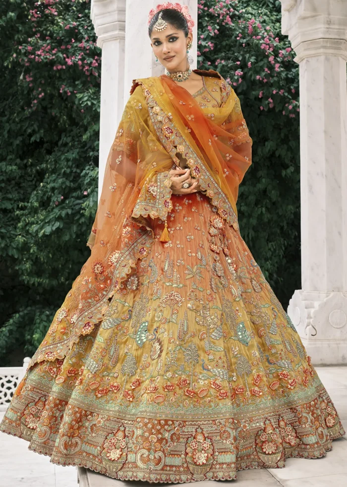 Orange Silk Bridal Lehenga with Heavy Embroidery