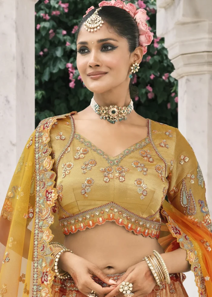 Orange Silk Bridal Lehenga with Heavy Embroidery