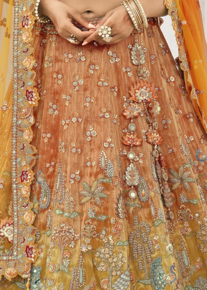 Orange Silk Bridal Lehenga with Heavy Embroidery