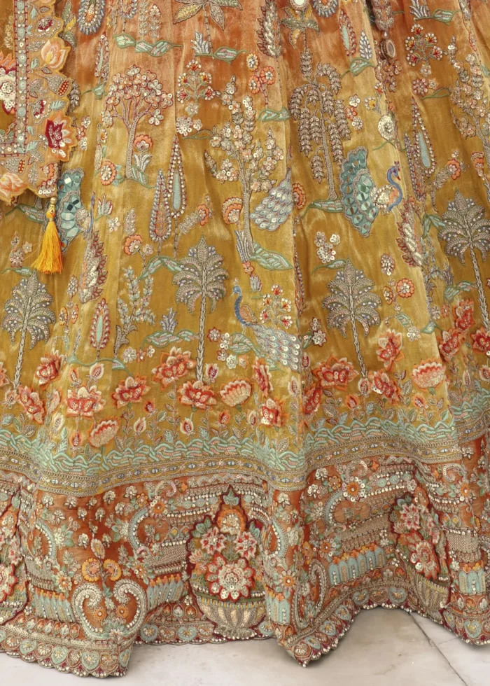 Orange Silk Bridal Lehenga with Heavy Embroidery