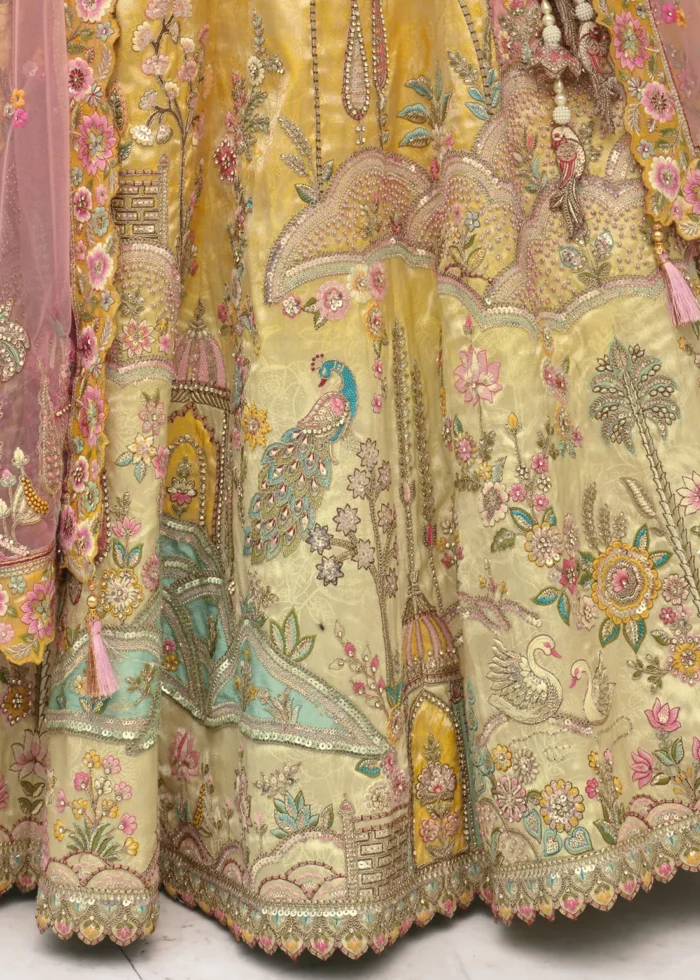 Pastel Yellow Silk Bridal Lehenga with Heavy Embroidery