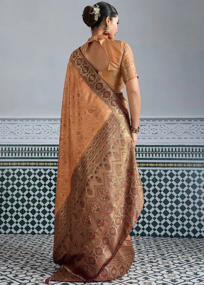 Peach Kanjivaram Silk Saree with Meenakari