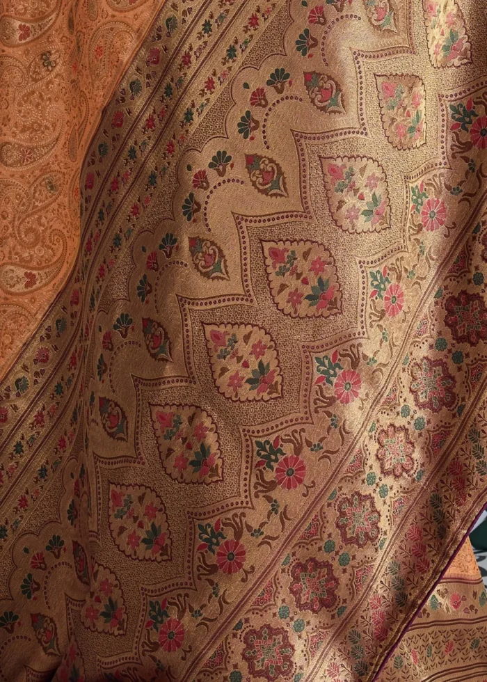 Peach Kanjivaram Silk Saree with Meenakari