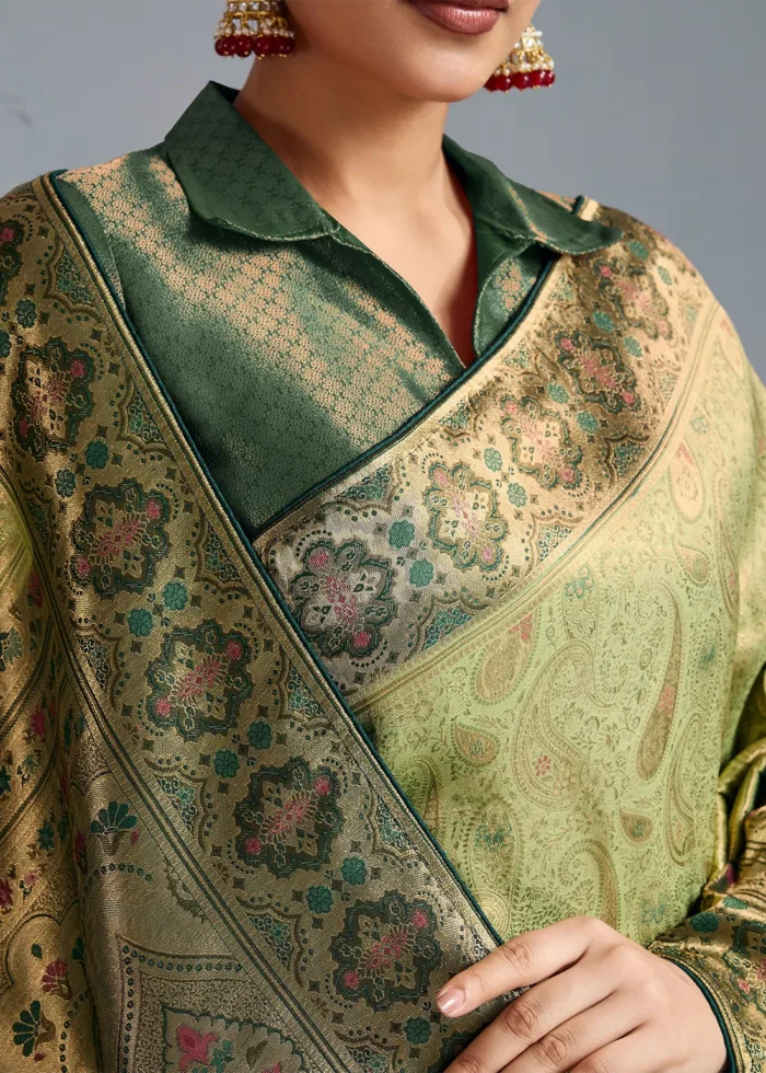 Pista Green Kanjivaram Silk Saree with Meenakari Work