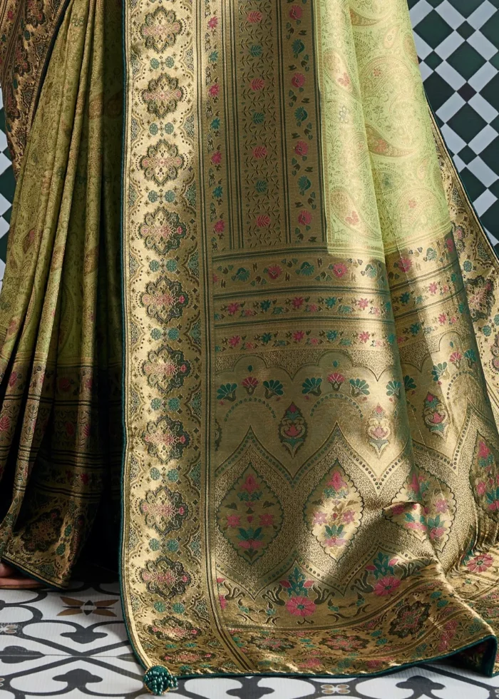 Pista Green Kanjivaram Silk Saree with Meenakari Work