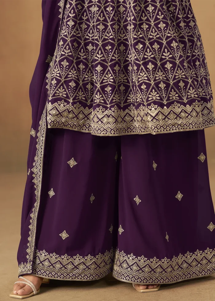 Purple Georgette Palazzo Suit with Embroidery Work