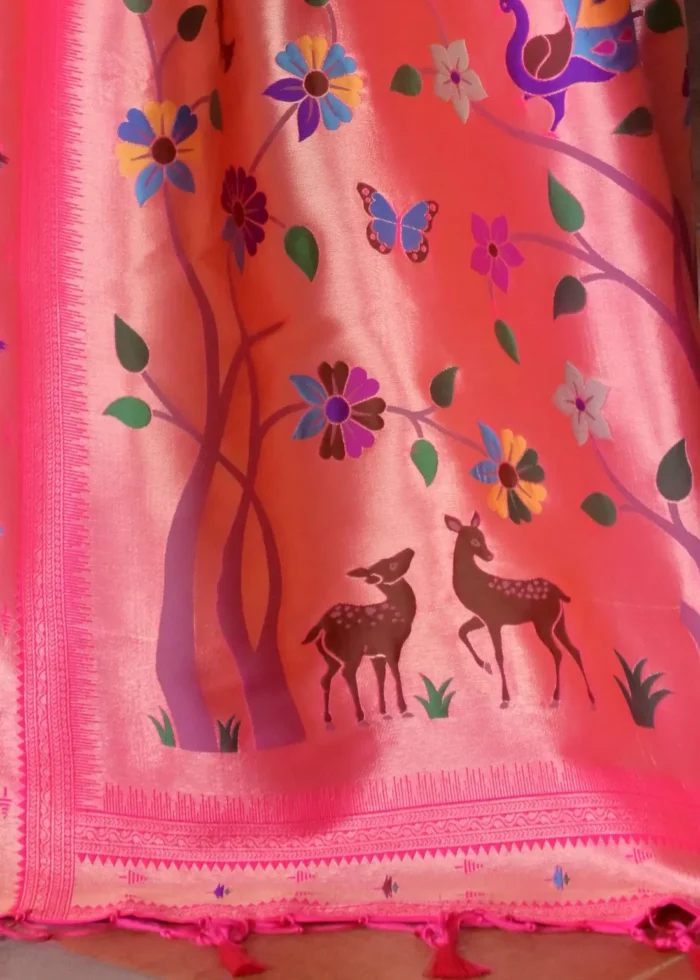Rani Pink Paithani Silk Saree with Zari Woven Motifs