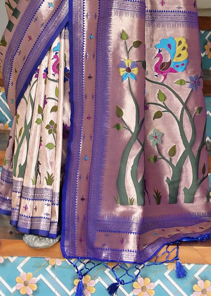 Royal Blue Paithani Silk Saree with Zari Woven Motifs