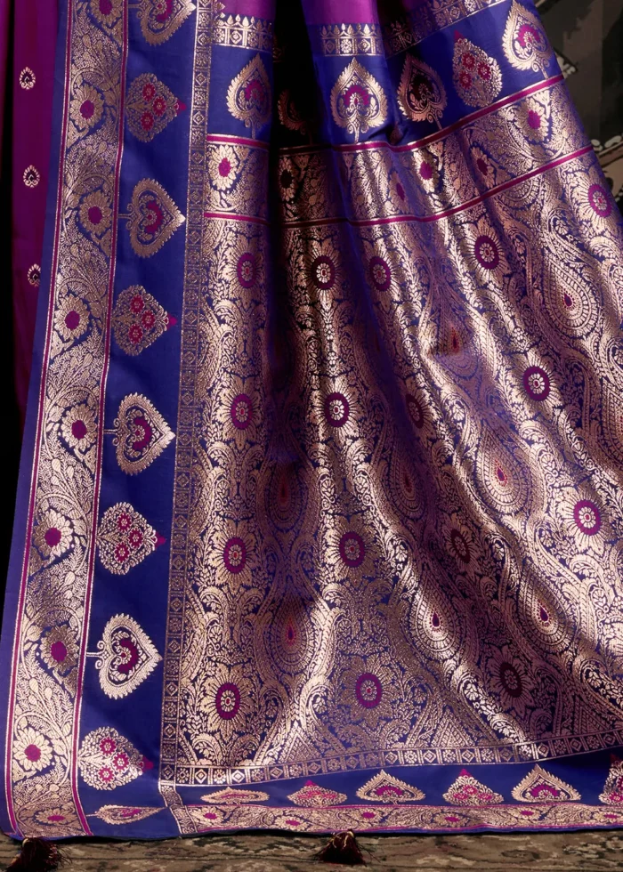Royal Purple Banarasi Silk Saree with Blue Blouse