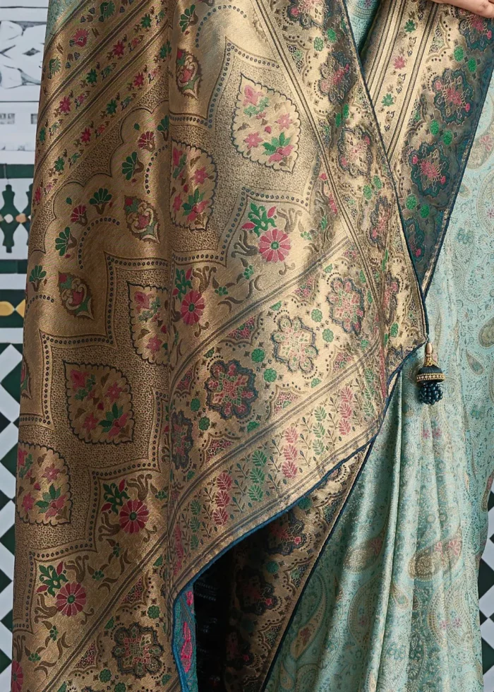 Turquoise Kanjivaram Silk Saree with Meenakari Work