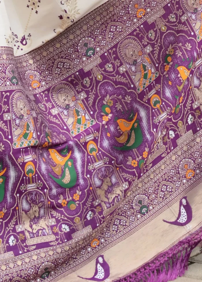 White and Purple Patola Silk Saree