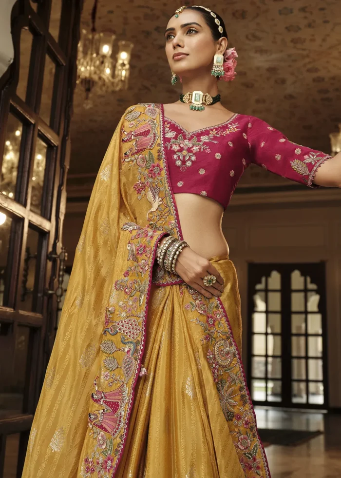 Yellow Banarasi Silk Saree with Heritage Motifs Embroidery