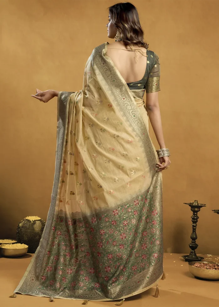 Beige Linen Saree with Meenakari & Zari Weaving