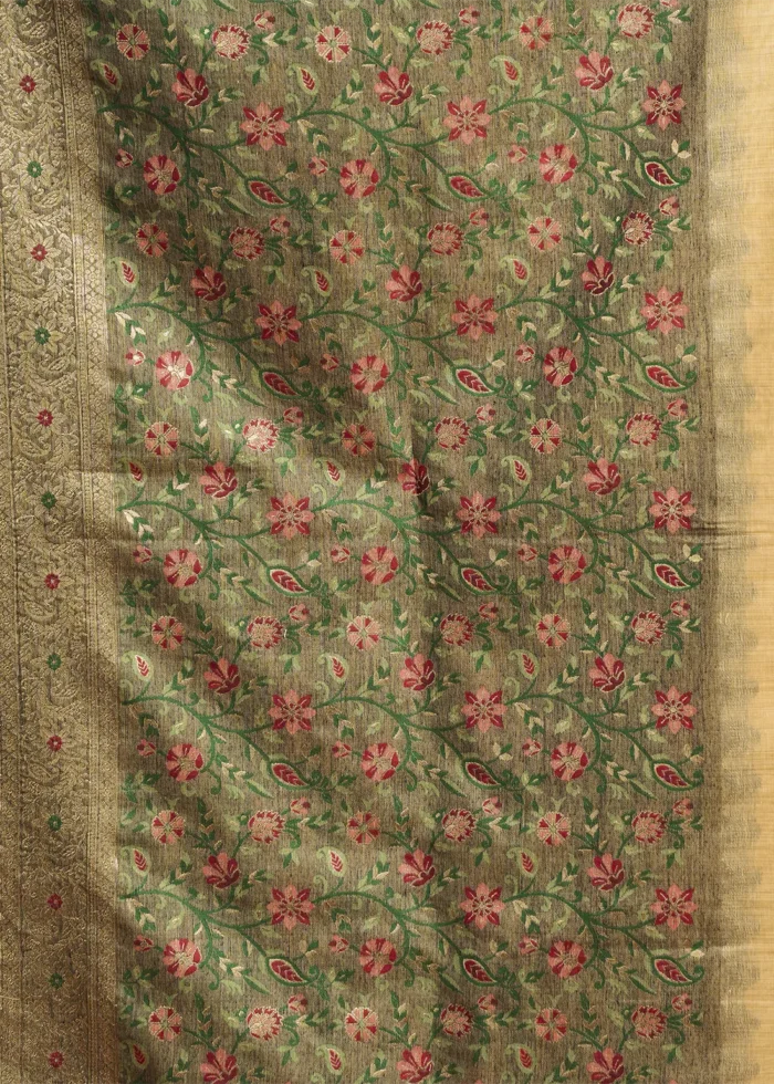 Beige Linen Saree with Meenakari & Zari Weaving