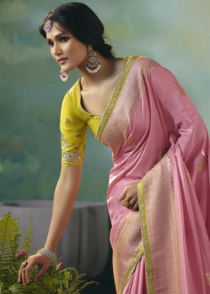 Blush Pink Banarasi Dola Silk Saree