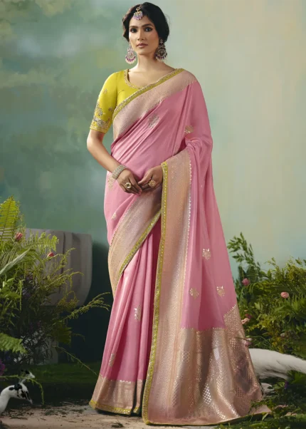 Blush Pink Banarasi Dola Silk Saree