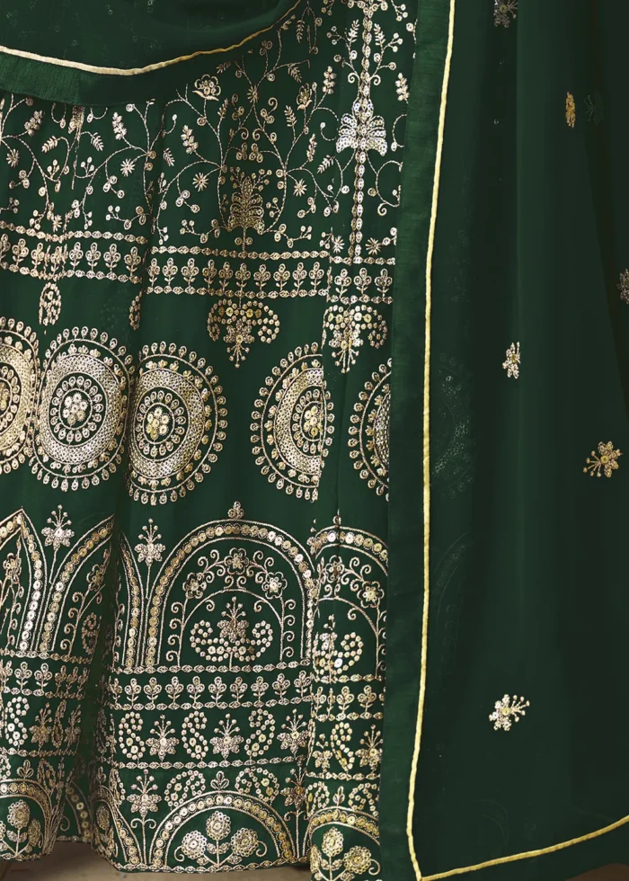 Bottle Green Embroidered Georgette Anarkali Gown