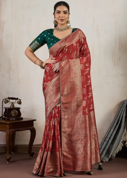 Bridal Red Meenakari Banarasi Saree