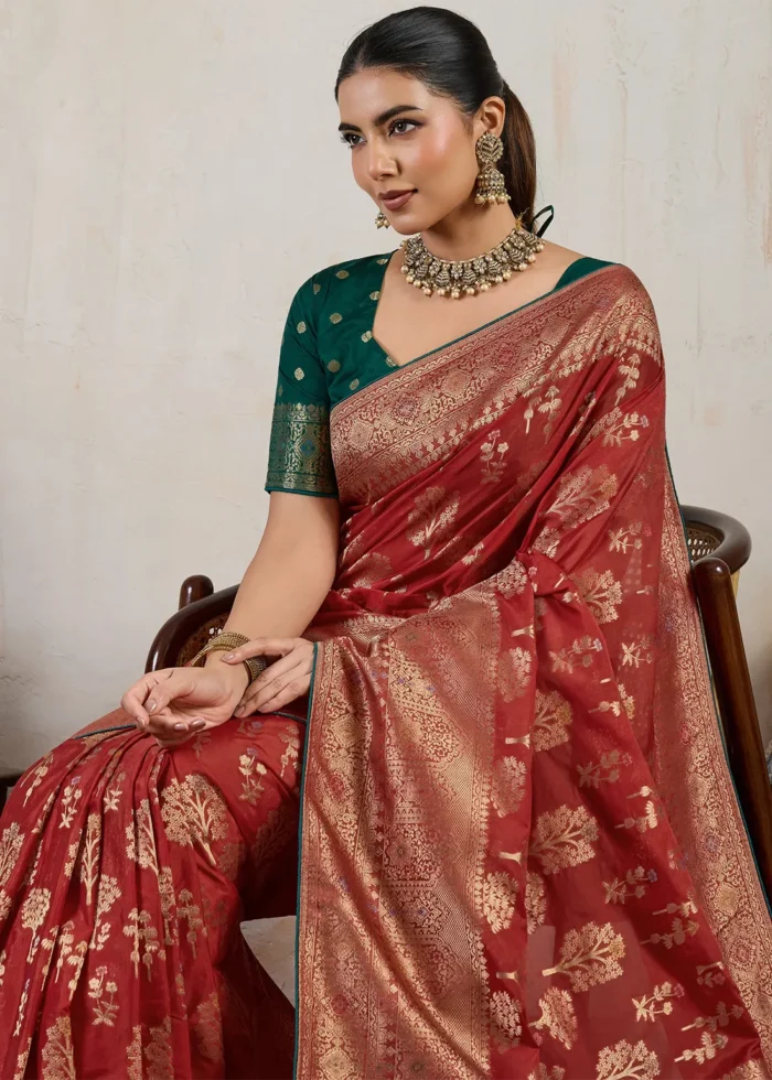 Bridal Red Meenakari Banarasi Saree