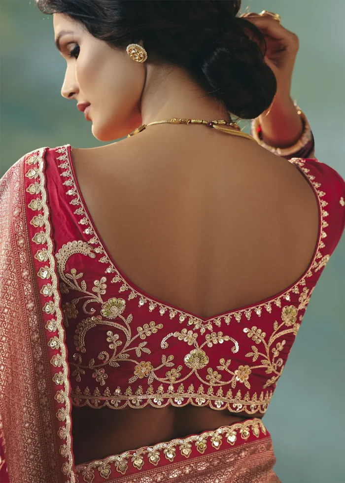Crimson Red Banarasi Dola Silk Saree